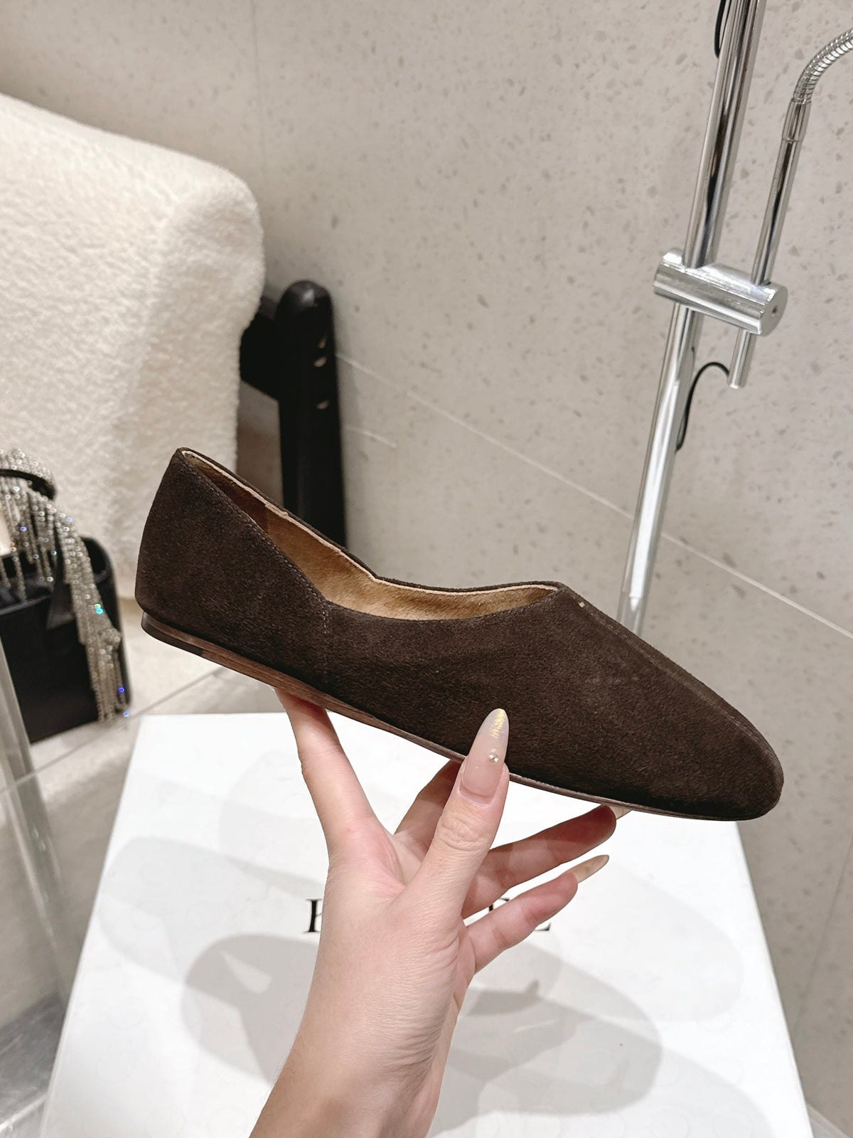 Celine 26s Flat Shoes In Dark Brown Suede