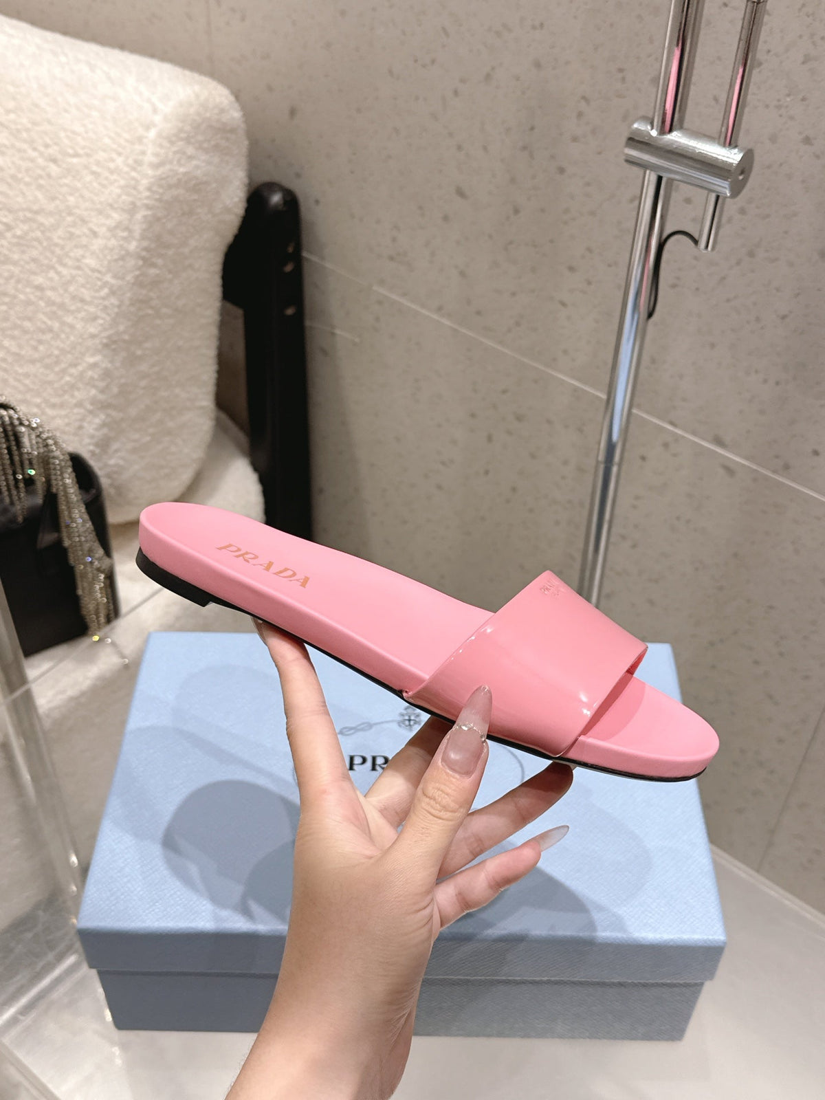Prada 2026 Slides Sandals Patent Leather 762986