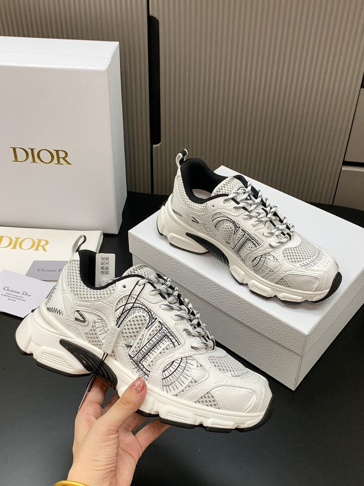 CD Chrono Sneaker White Black Mesh Calfskin 905015