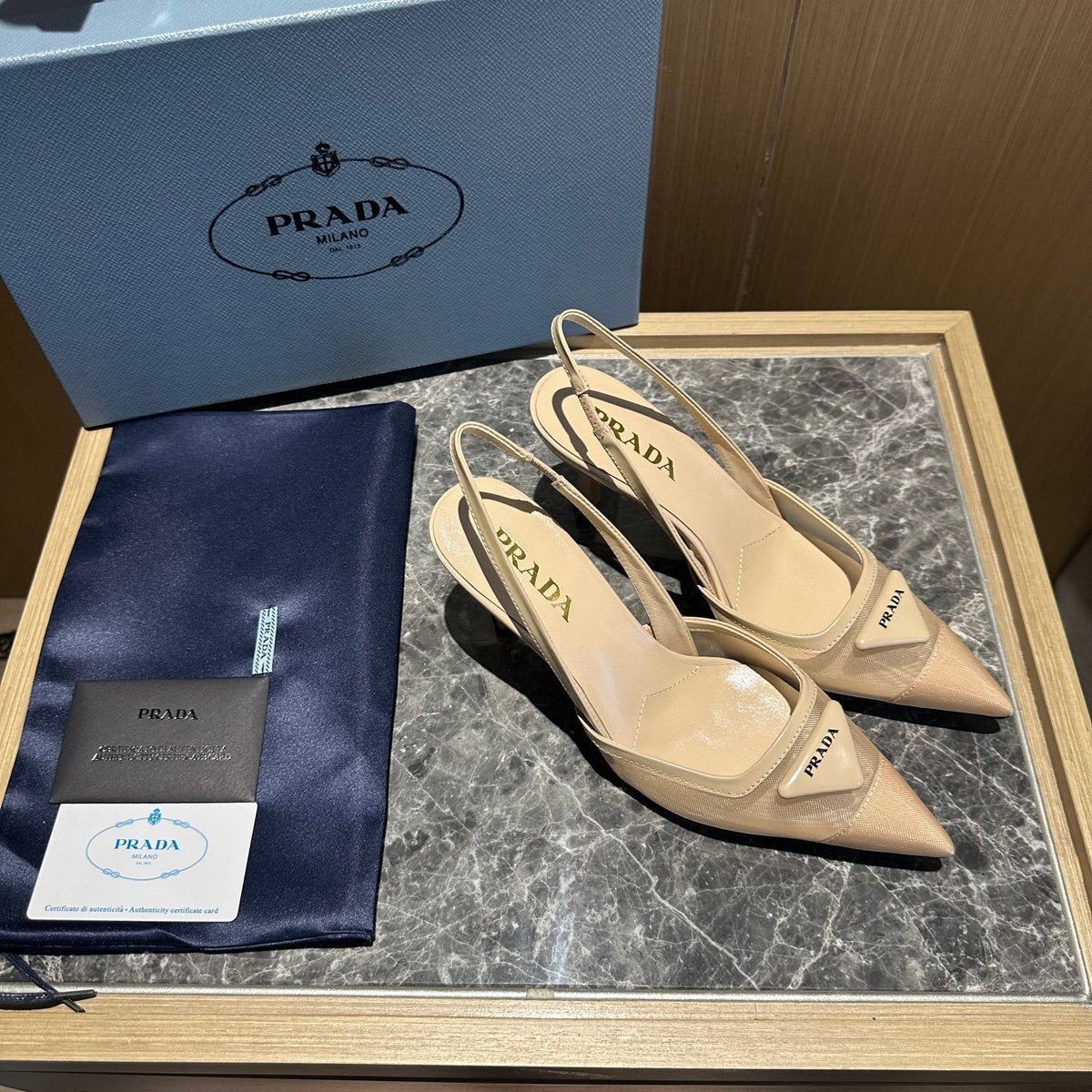 Prada 2026 Slingback Beige Mesh Leather 462842