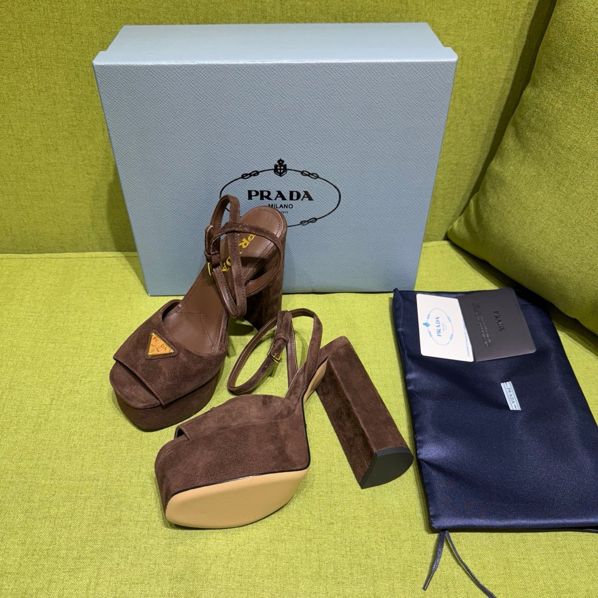 Prada 25 AW Platform Sandals Dark Brown Suede 564120