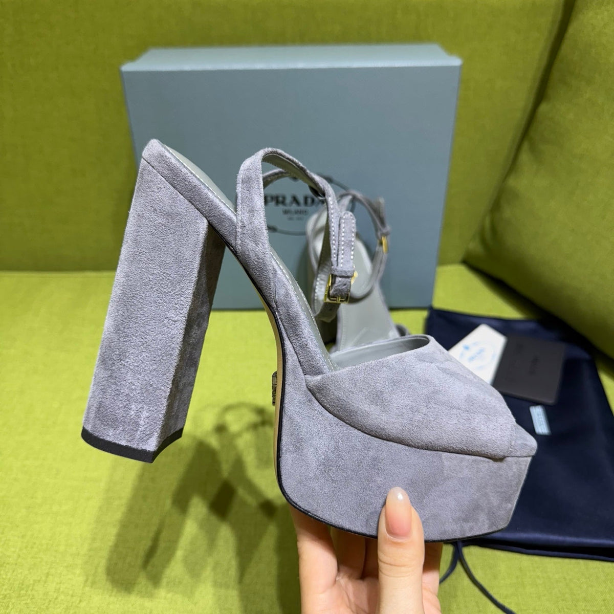 Prada 25 AW Platform Sandals Grey Suede 564118