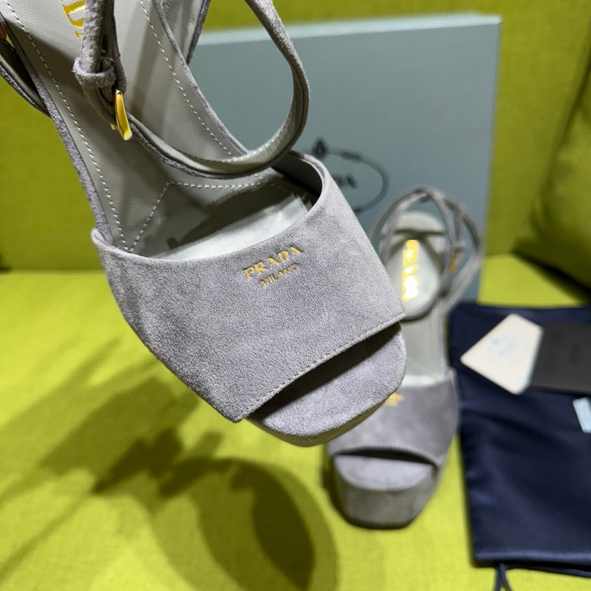 Prada 25 AW Platform Sandals Grey Suede 564118