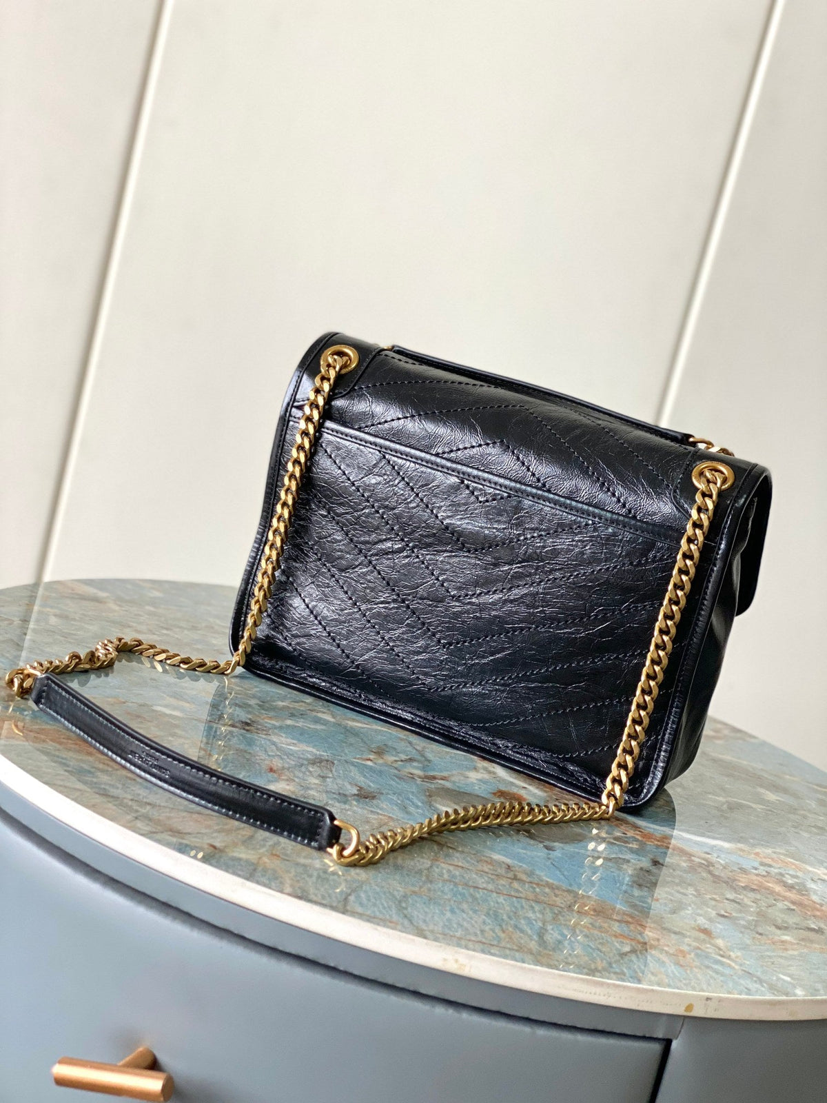 Niki Baby Shoulder Bag 28cm Black Glossy Leather GHW 286044