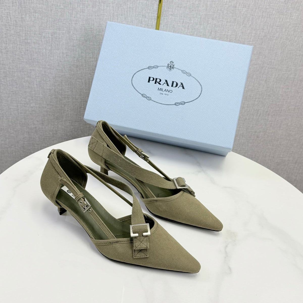 Prada Pumps 4.5cm Olive Green Canvas 639959