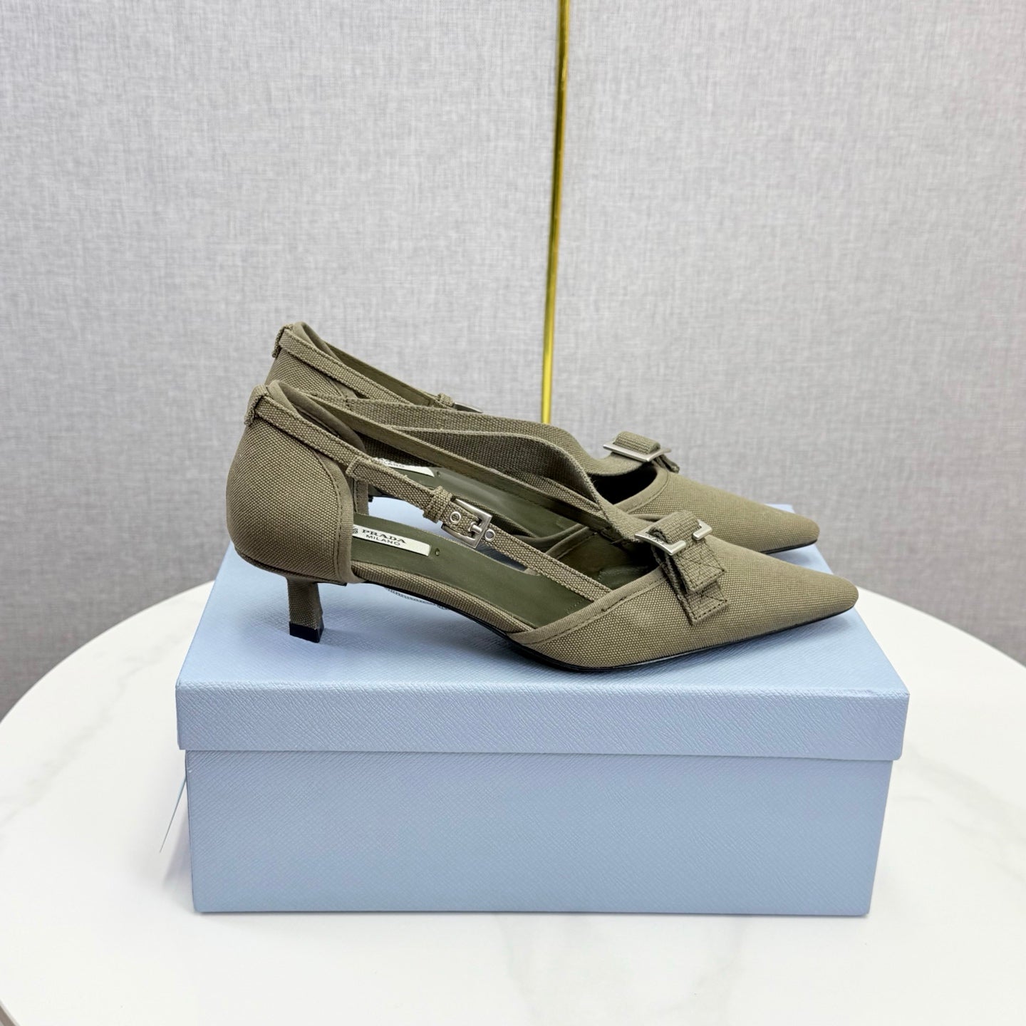 Prada Pumps 4.5cm Olive Green Canvas 639959