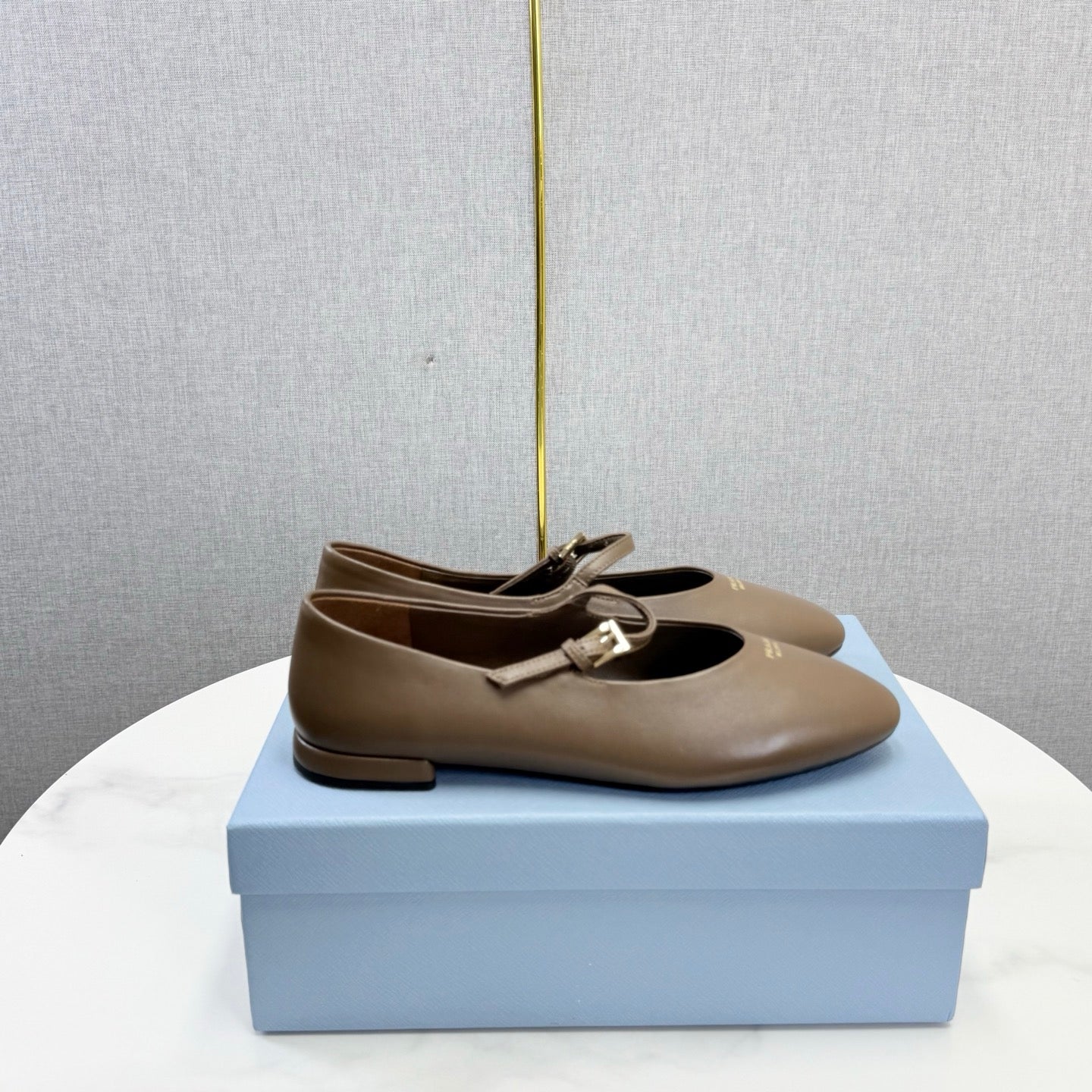 Prada 26s Ballerina Flats Strap With Buckle  Bright Brown Nappa Leather 973279