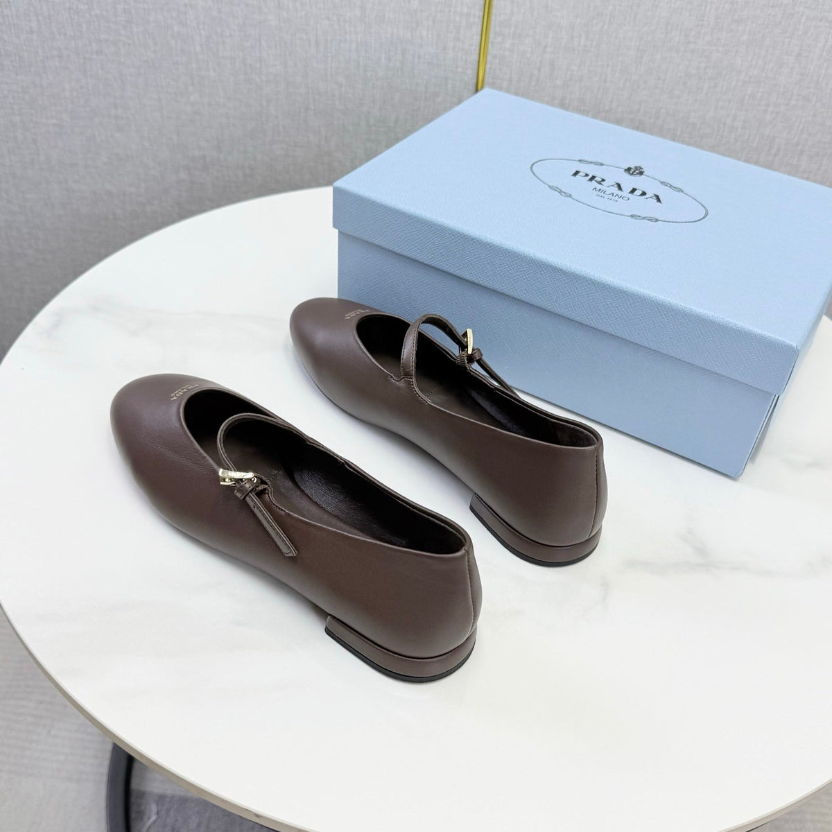 Prada 26s Ballerina Flats Strap With Buckle Brown Burgundy Nappa Leather 973280