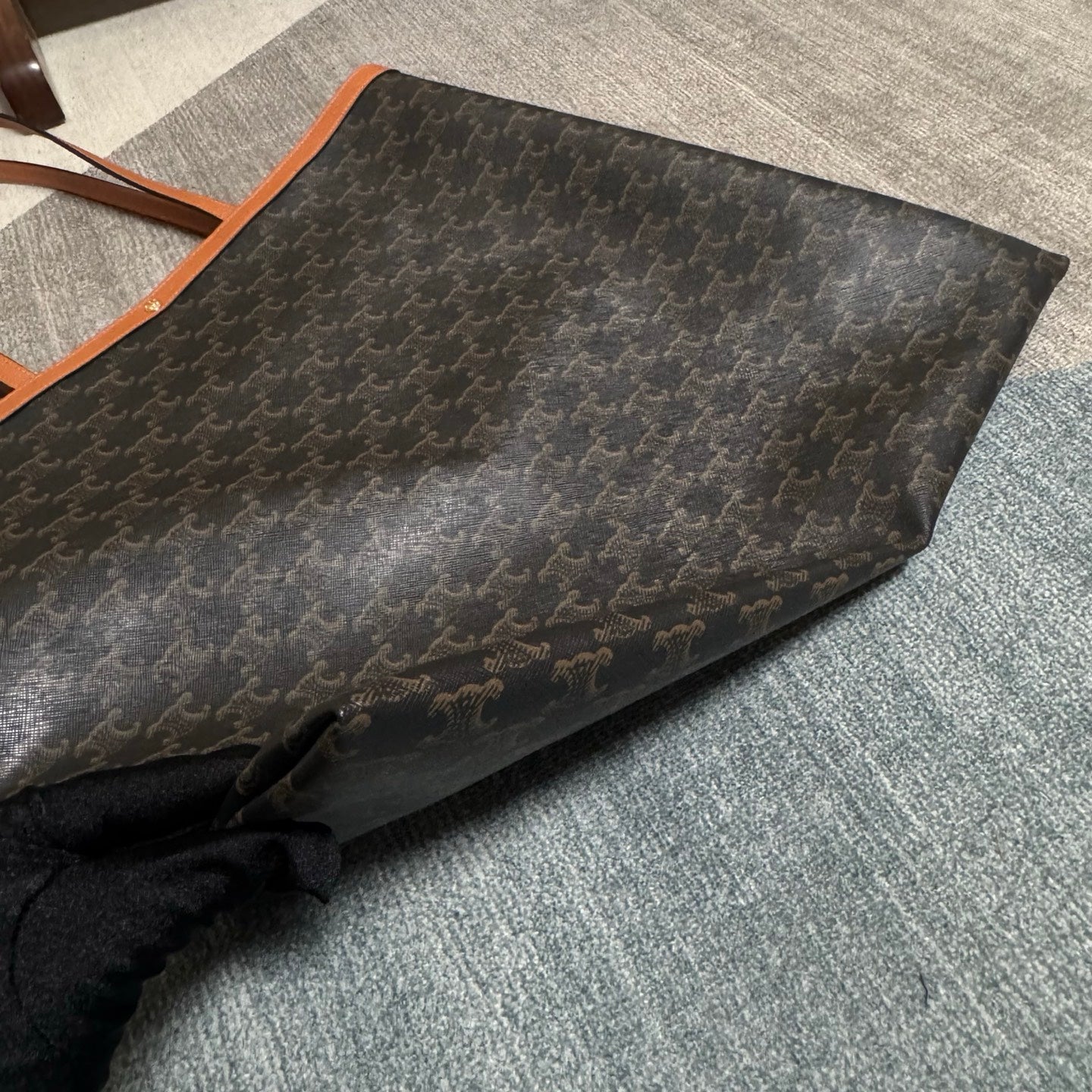 Celine Large Flat Shopper Black Brown Triomphe Canvas Calfskin