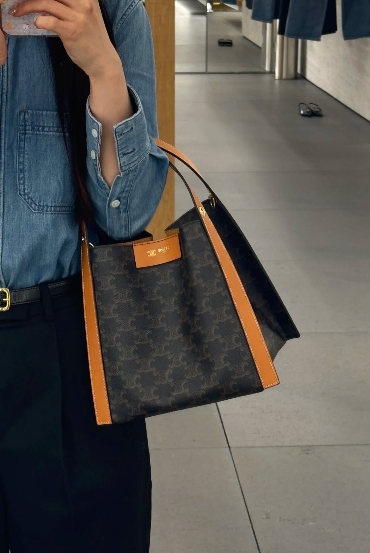 Celine Small Cube Bag Brown Triomphe Canvas Calfskin