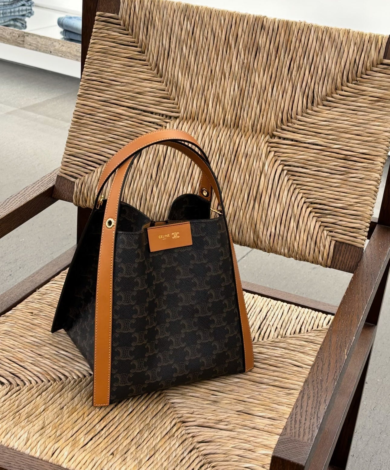 Celine Small Cube Bag Brown Triomphe Canvas Calfskin