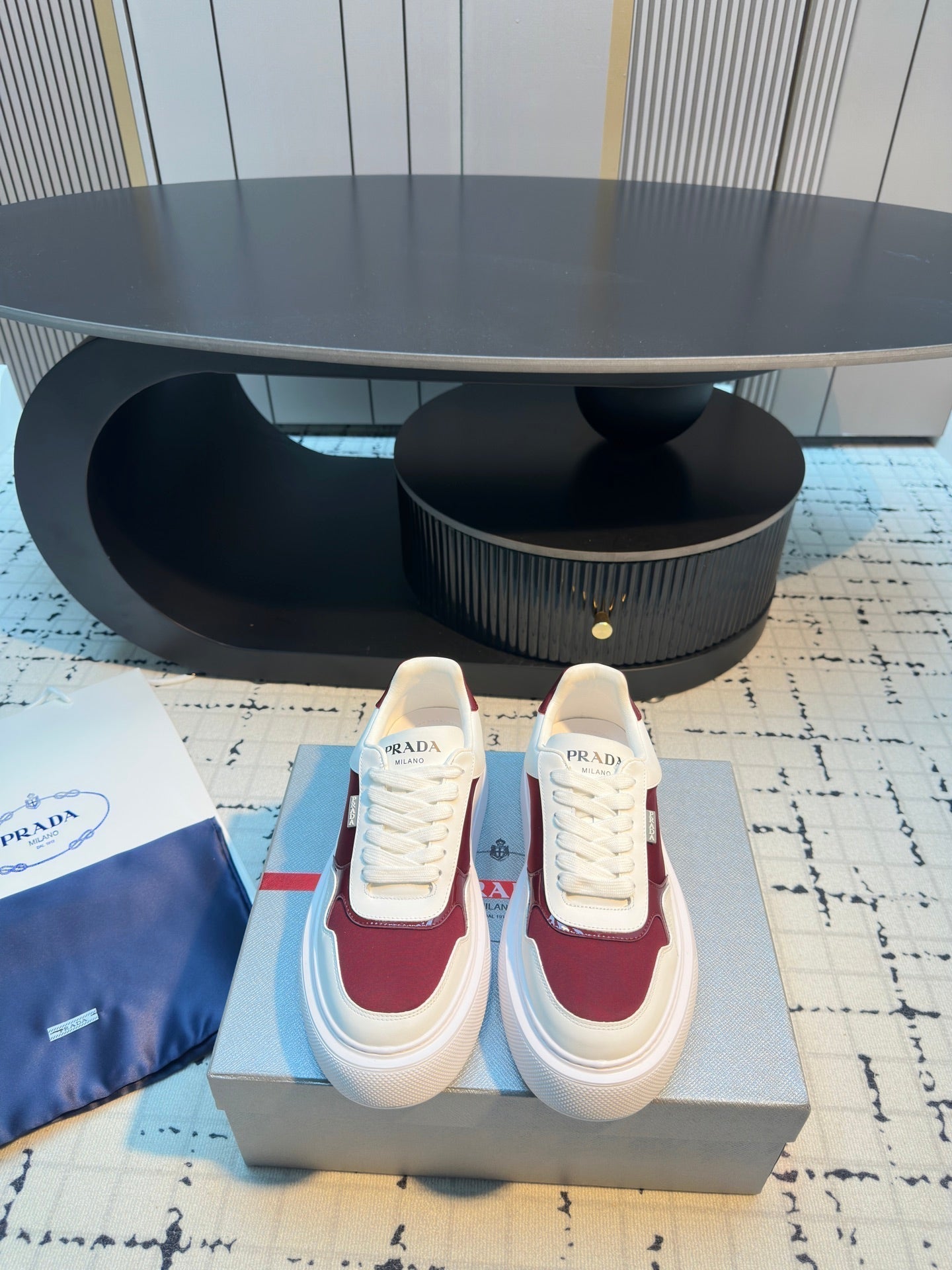 Prada 25s Platform Sneakers White Red Cowhide 538422
