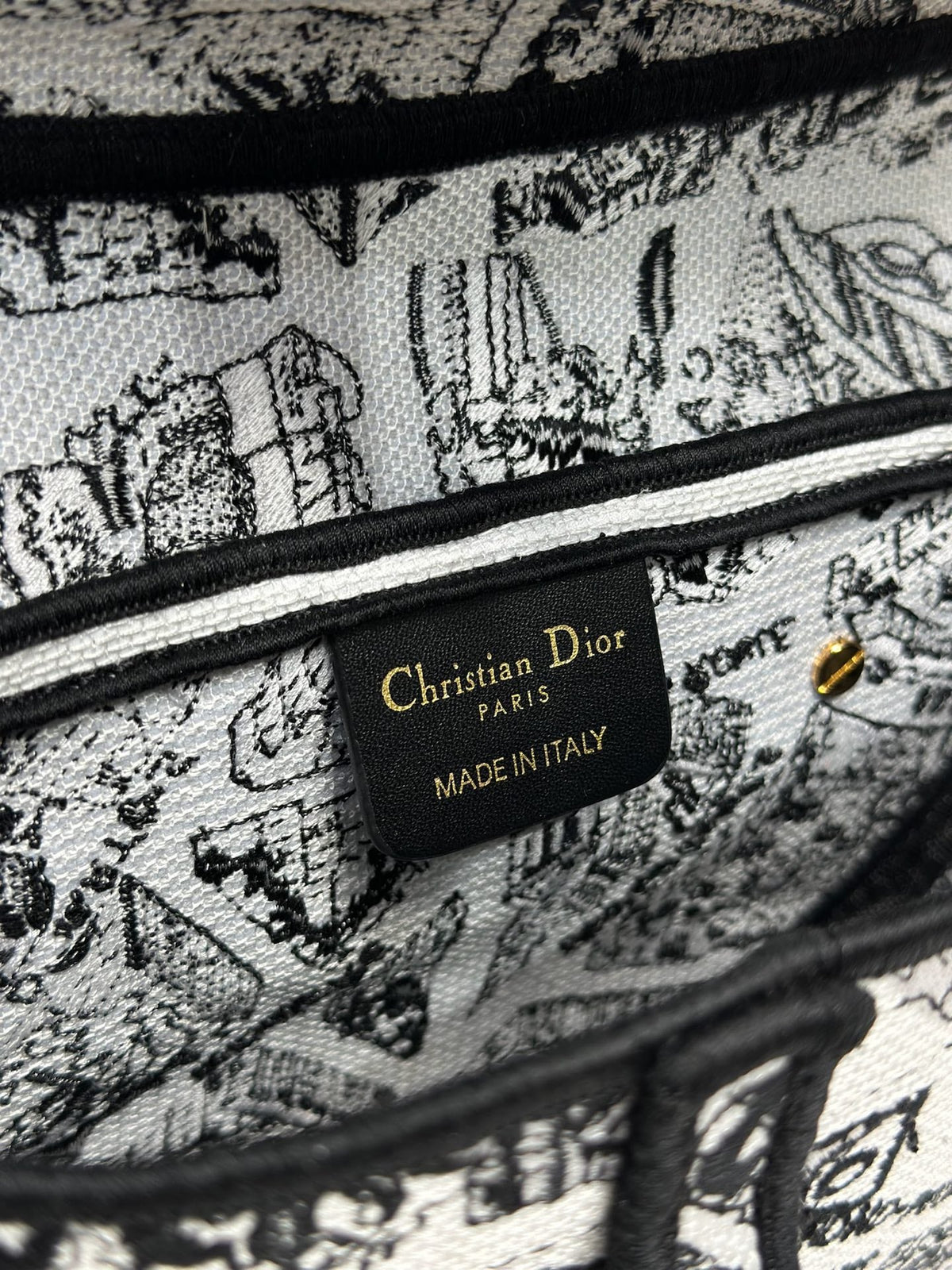CD Saddle Bag 25.5cm Black White Plan de Paris printed Canvas