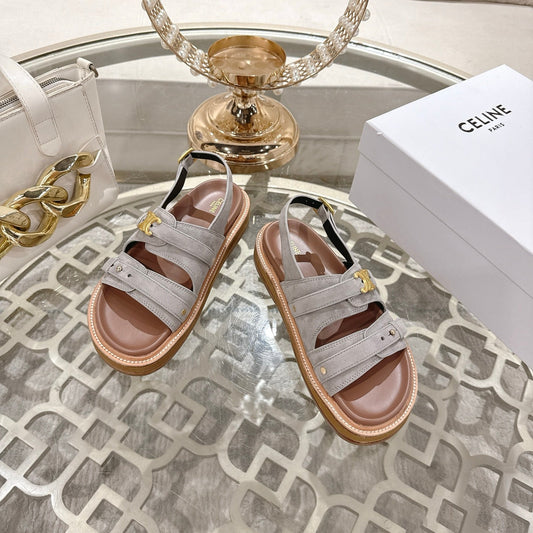 Celine Tippi Triomphe Sandals Grey Suede 736599
