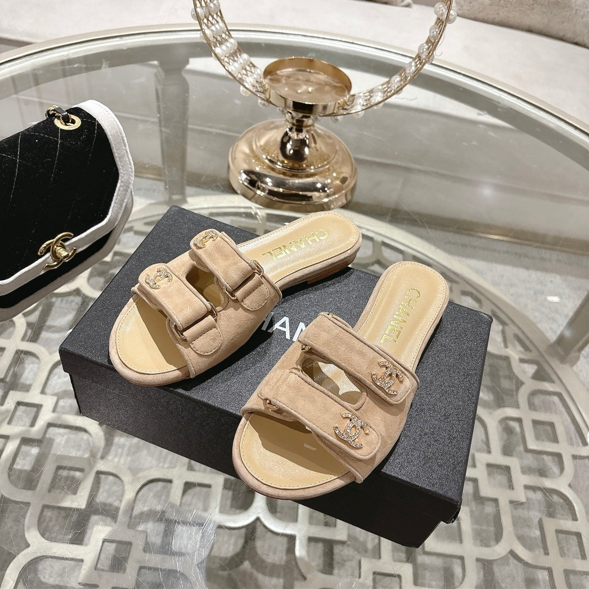 CC 26s Buckle Sandals Beige Suede Sheepskin 627078