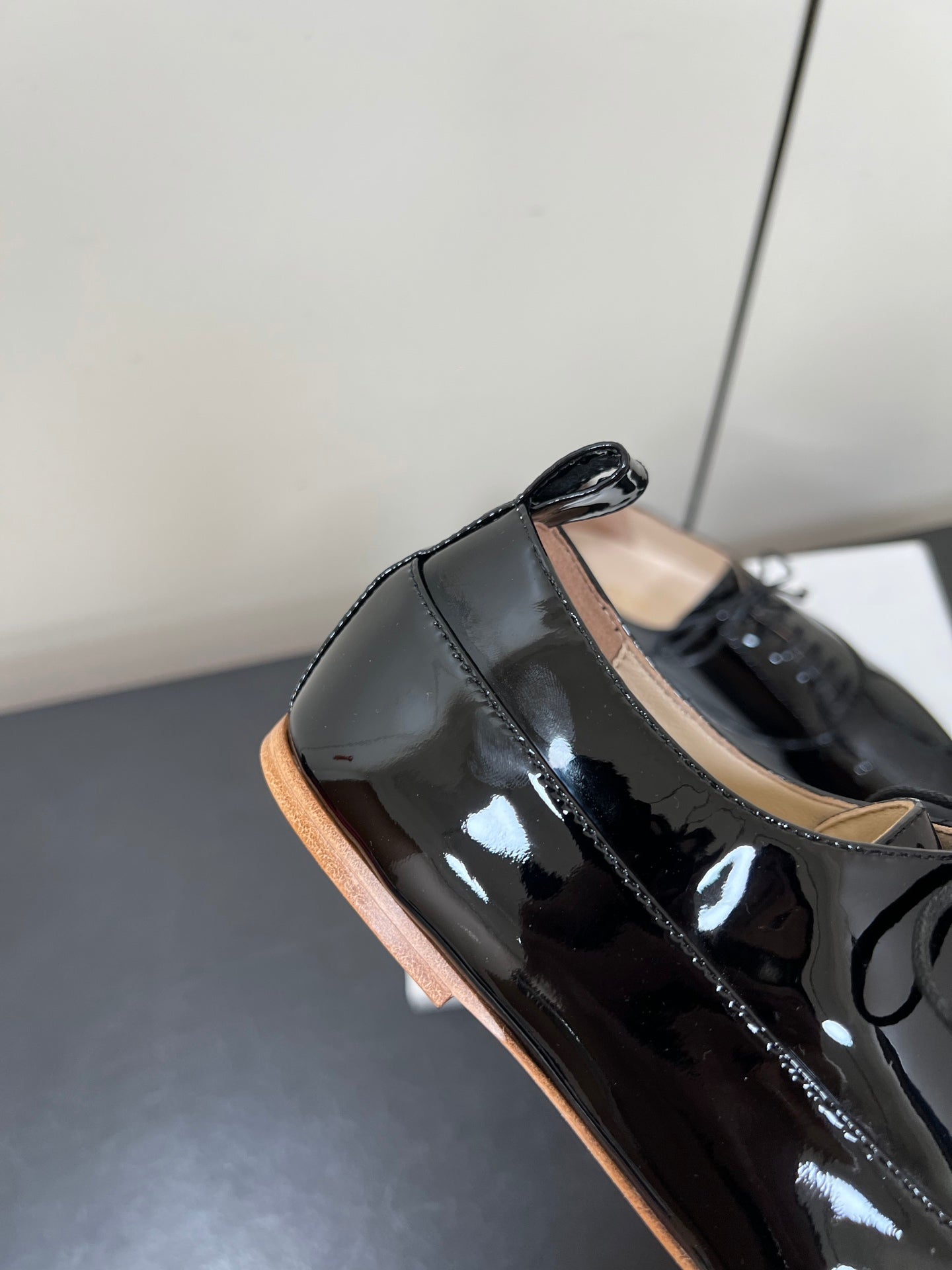 Celine 25 Lise Perforated Triomphe Richelieu Shoe Black Patent Leather 619644