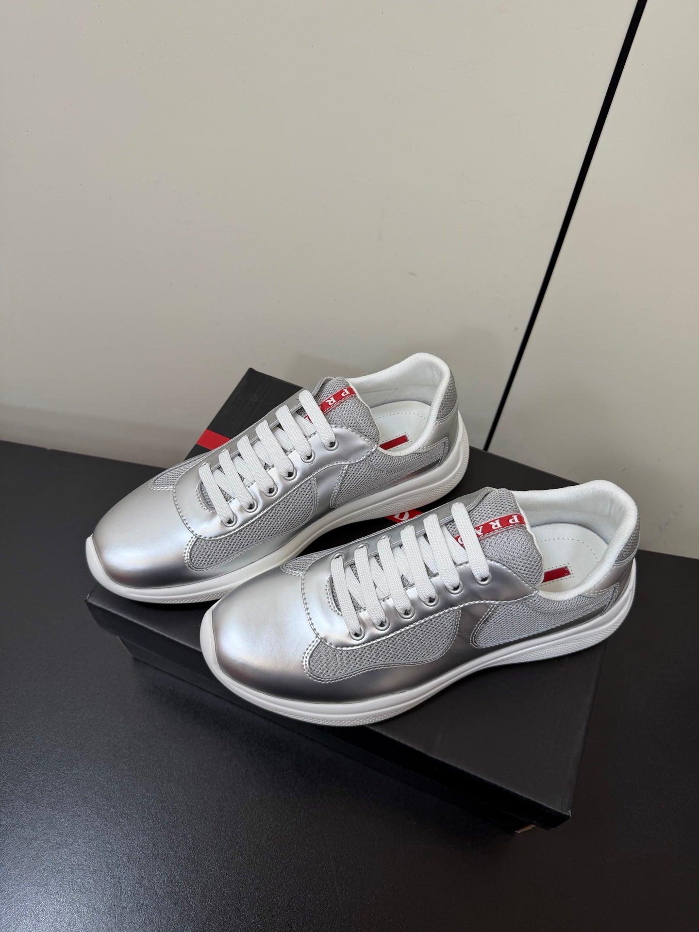 Prada America's Cup Sneaker Sliver Metalic Leather 618917