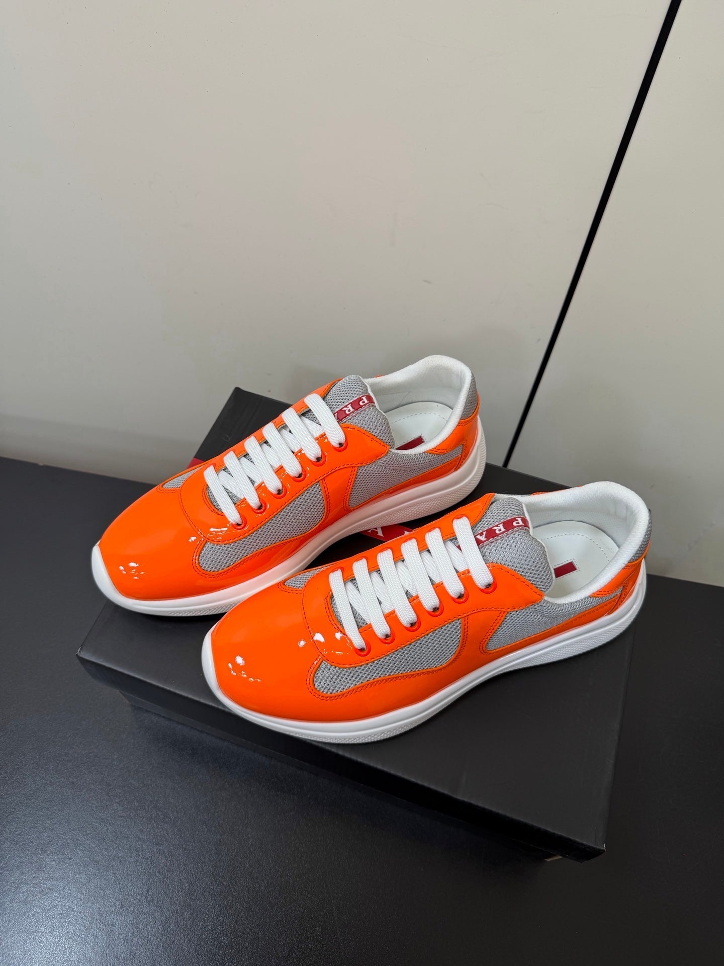 Prada America's Cup Sneaker Orange Patent Leather Mesh 618920