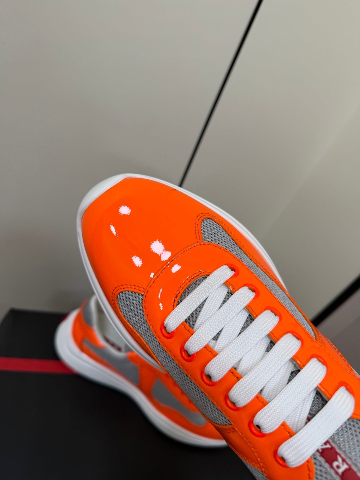 Prada America's Cup Sneaker Orange Patent Leather Mesh 618920