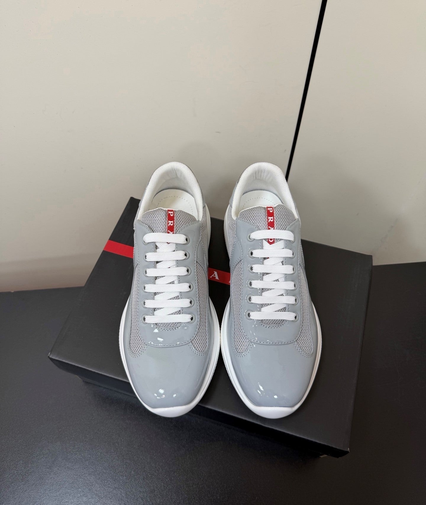 Prada America's Cup Sneaker  Grey White Patent Leather Mesh 618927