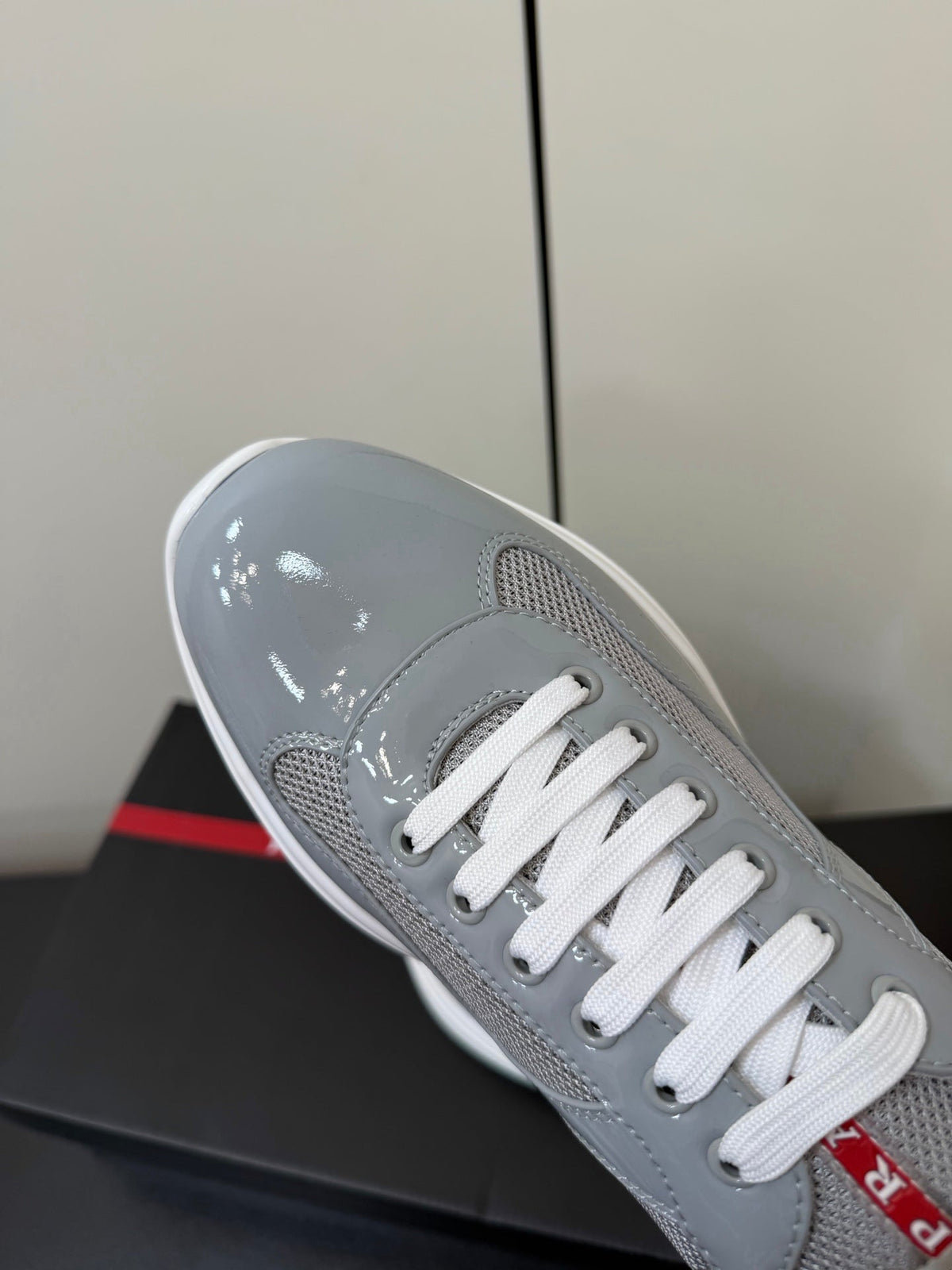 Prada America's Cup Sneaker  Grey White Patent Leather Mesh 618927
