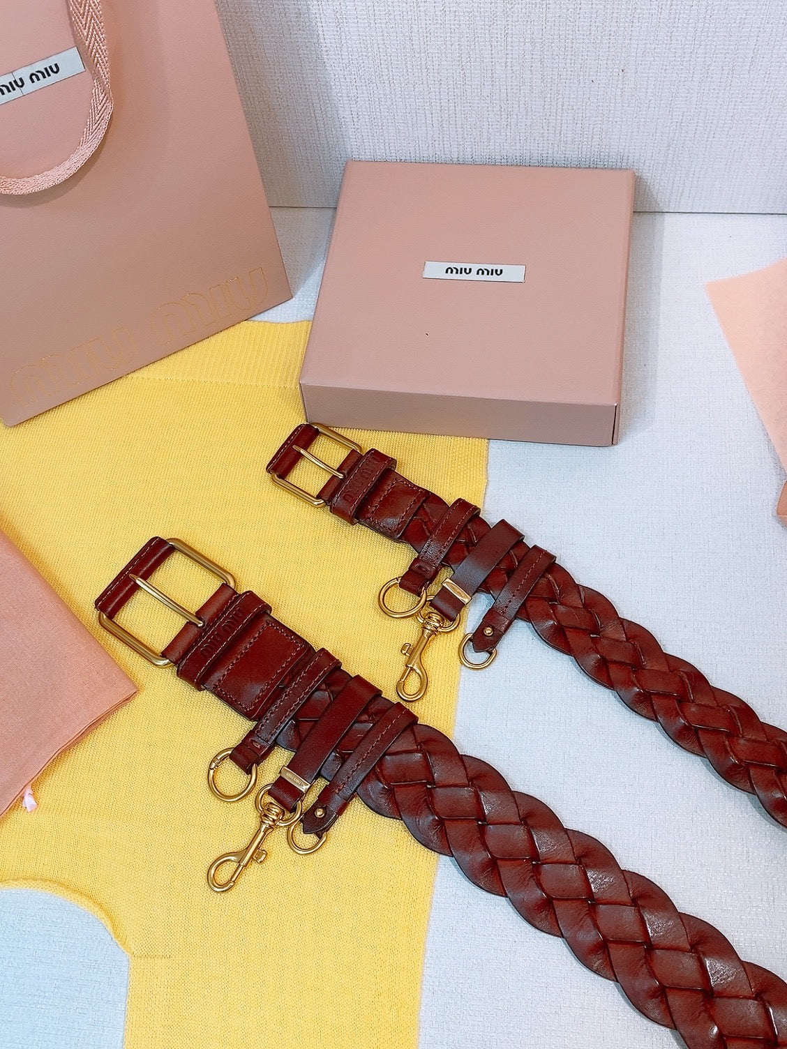 Miu 26s Burgundy Woven Belt 211531