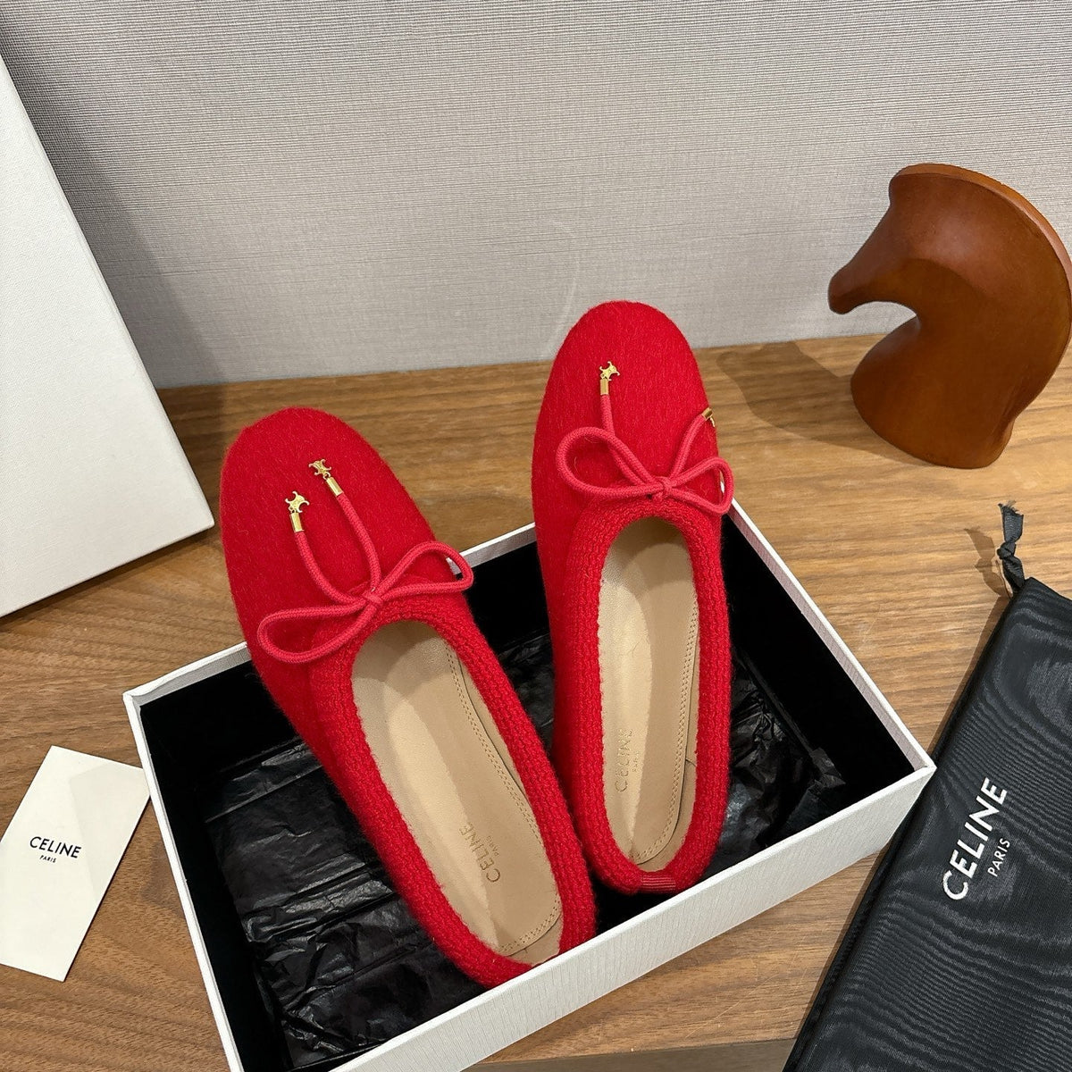 Celine 25 Ballet Flat Red Blend Knitted Wool 541481