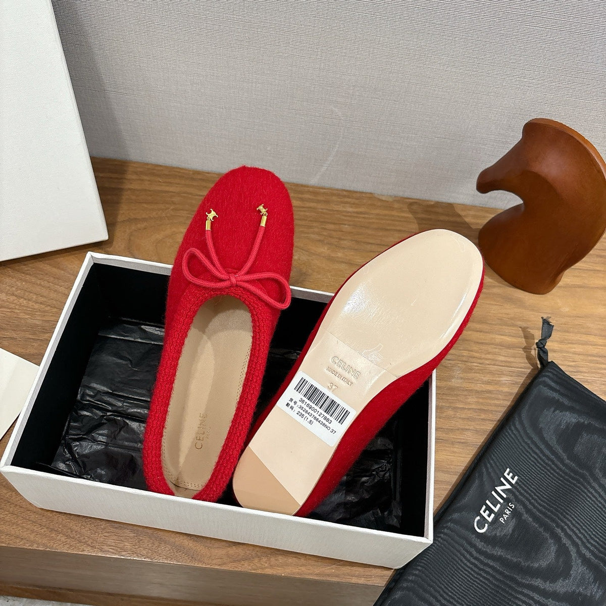 Celine 25 Ballet Flat Red Blend Knitted Wool 541481