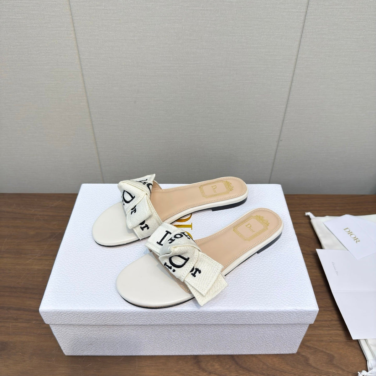 CD 26s J'Adior Slides White Canvas Lambskin 922457