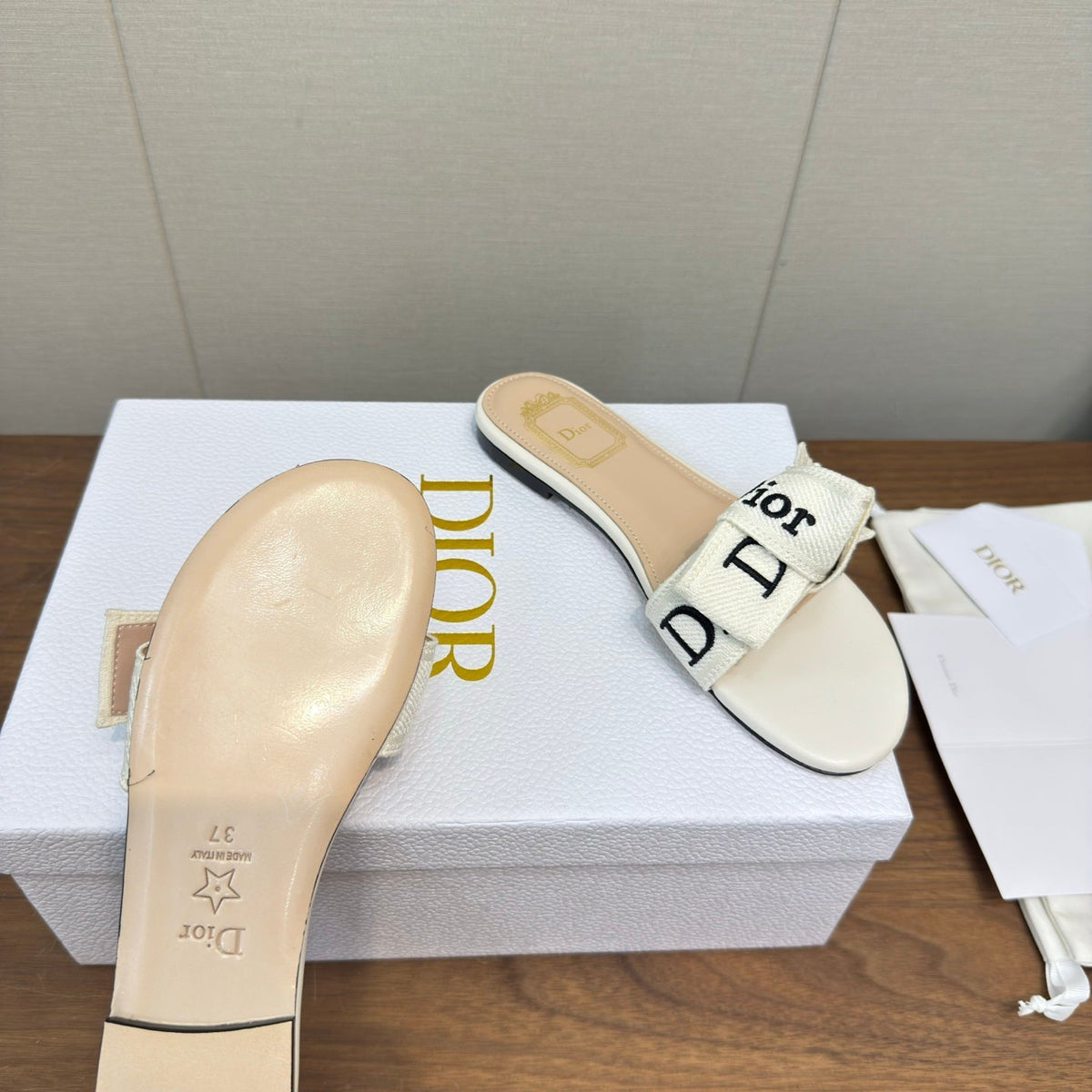 CD 26s J'Adior Slides White Canvas Lambskin 922457