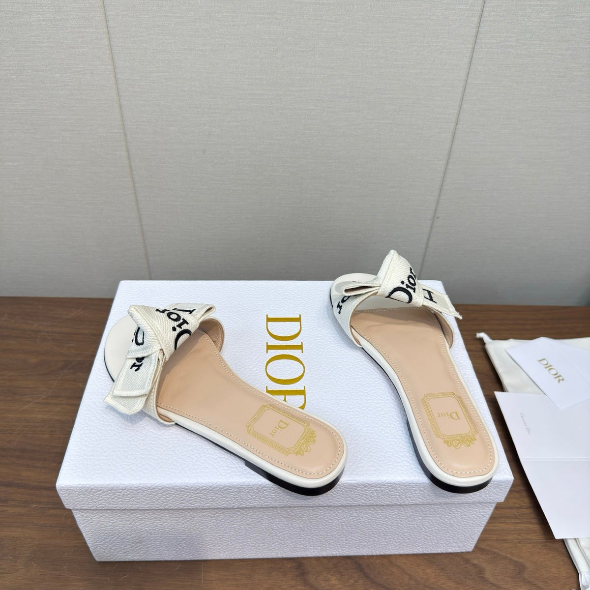 CD 26s J'Adior Slides White Canvas Lambskin 922457