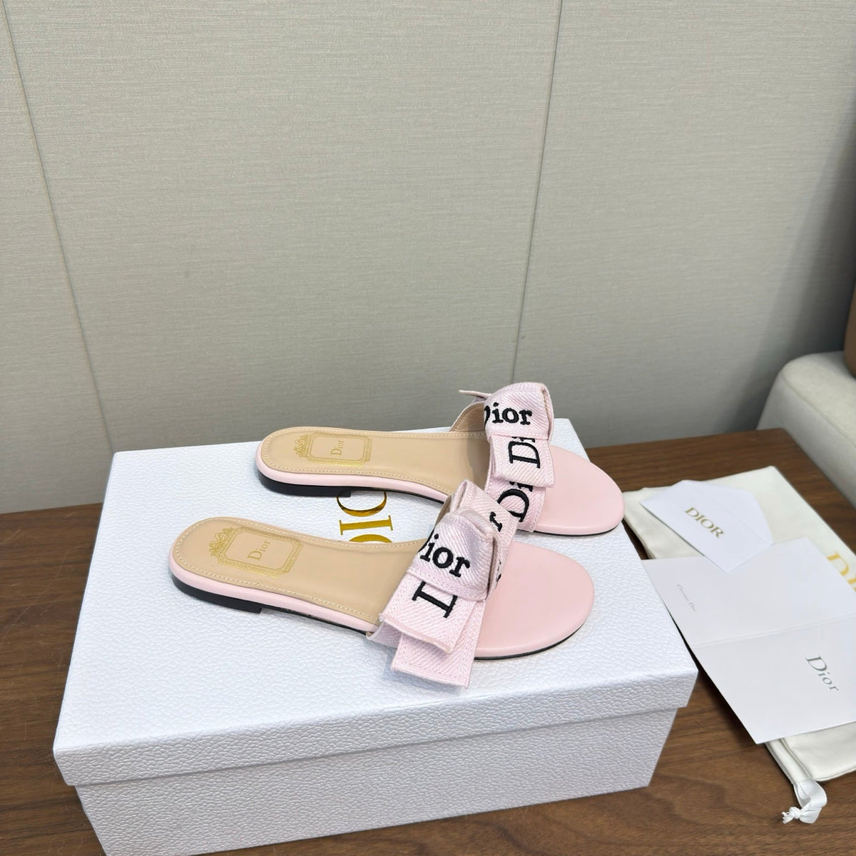 CD 26s J'Adior Slides Light Pink Canvas Lambskin 922458