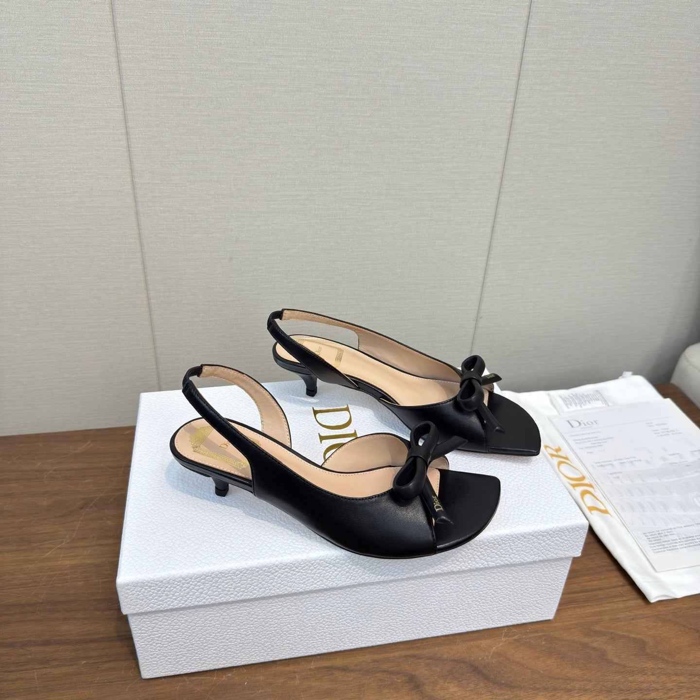 CD 26s Bow Heeled Slingback 3.5cm Black Lambskin 922492