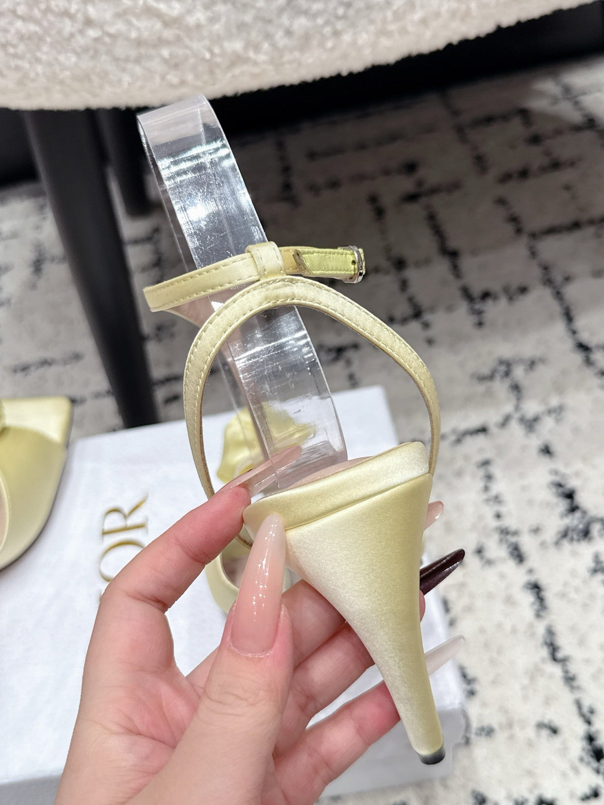 CD 26s Floral High-Heeled Sandals 9cm Light Yellow Satin 908243