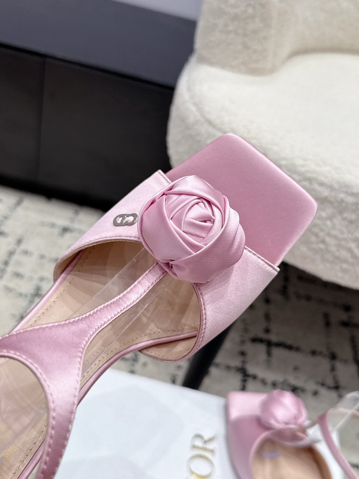 CD 26s Floral High-Heeled Sandals 9cm Light Pink Satin 908245