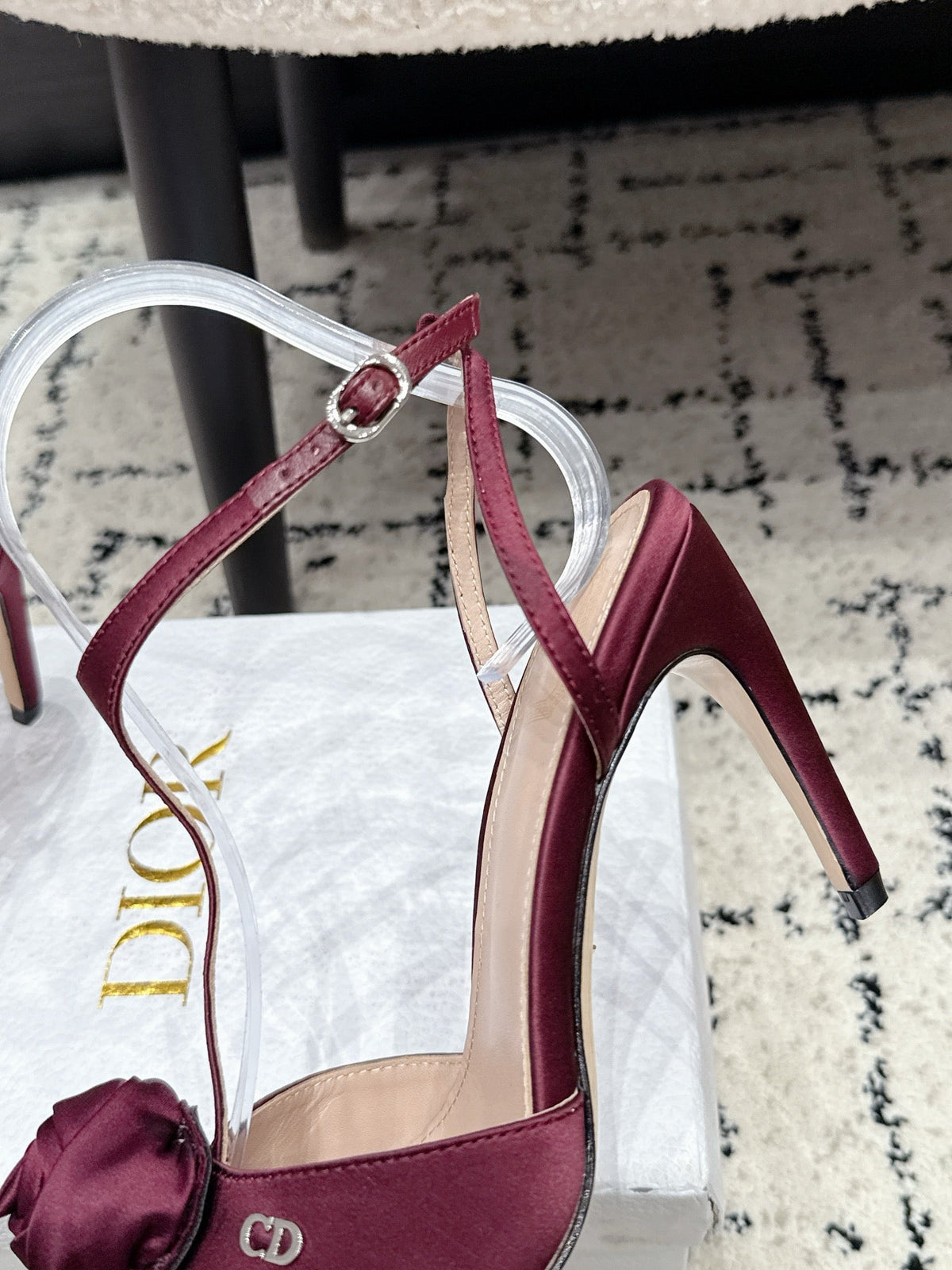 CD 26s Floral High-Heeled Sandals 9cm Burgundy Satin 908246