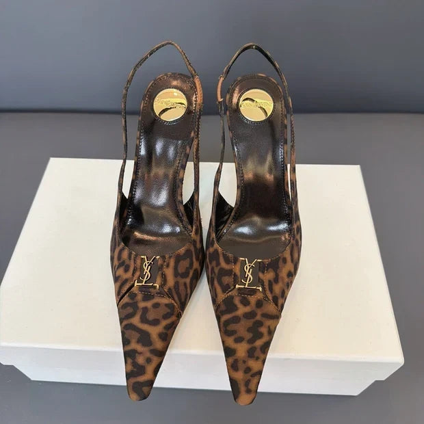 YSL 2026 High-heeled Slingback Lepard Leather