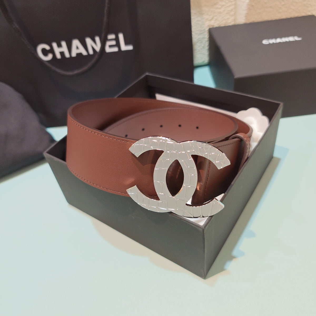 CC Belt 5.0 Brass Hardware Buckle Brown Leather 200105