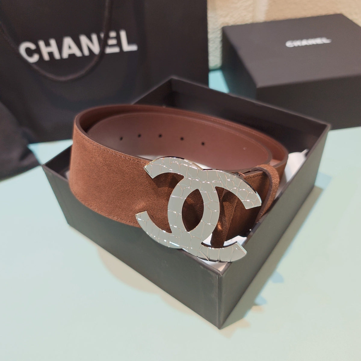 CC Belt 5.0 Brass Hardware Buckle Brown Suede 200103