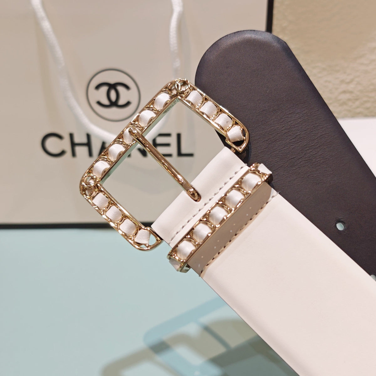 CC Belt 5.0 Prong Buckle White Leather 200090