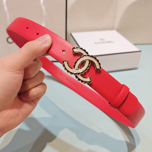 CC Belt 3.0 Scalloped Edge Buckle Red Cowhide 200008