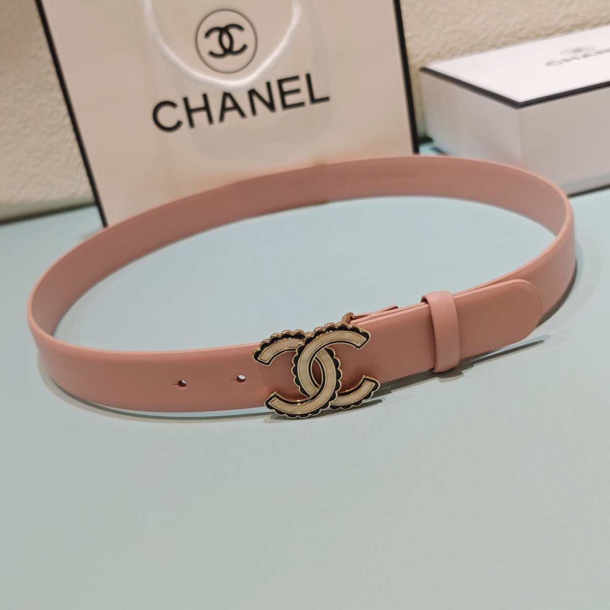 CC Belt 3.0 Scalloped Edge Buckle Light PInk Cowhide 200007