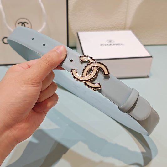 CC Belt 3.0 Scalloped Edge Buckle Light Blue Cowhide 200004