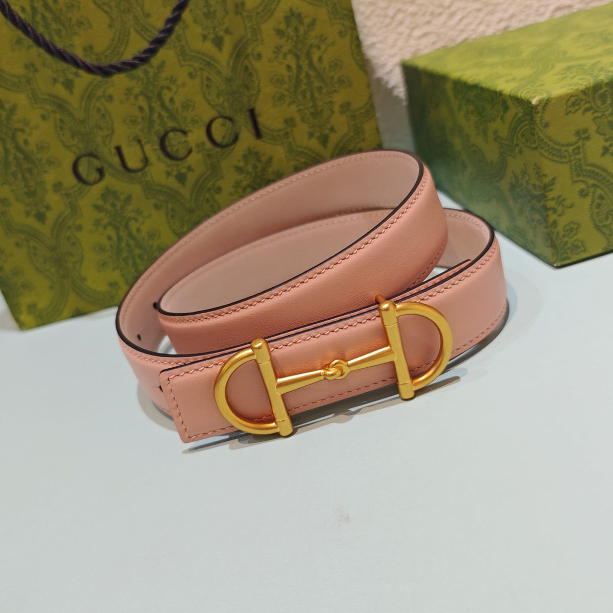 GG 3.0 Horsebit-Detailed Belt Pink Gold Smooth Leather 200192