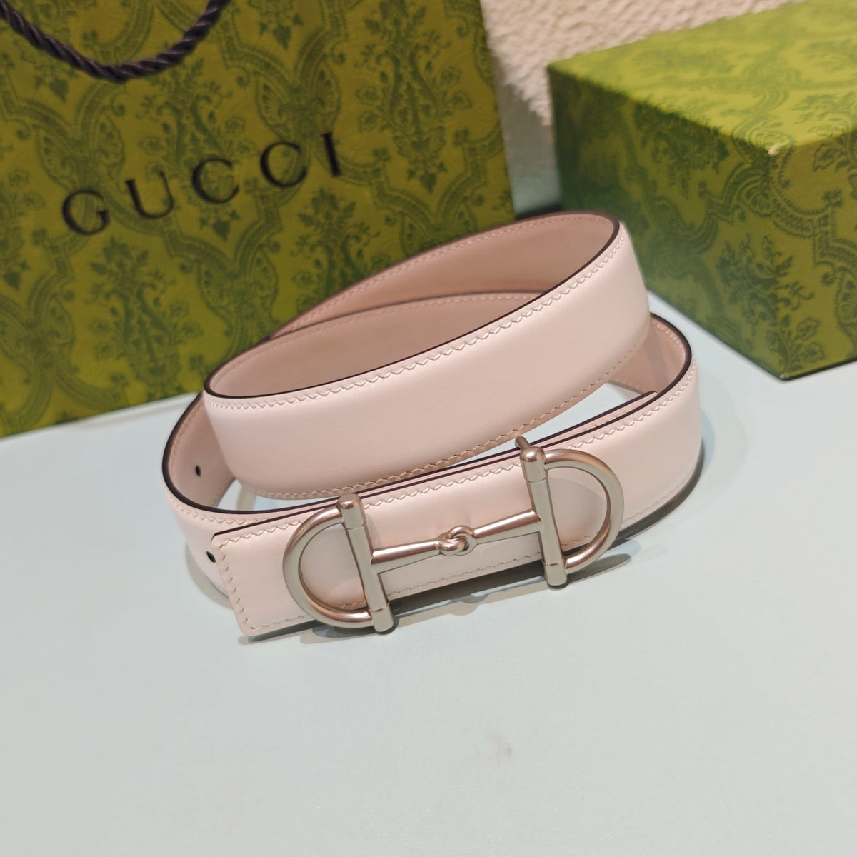 GG 3.0 Horsebit-Detailed Belt White Sliver Smooth Leather 200187