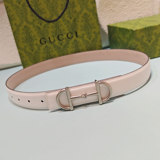 GG 3.0 Horsebit-Detailed Belt White Sliver Smooth Leather 200187