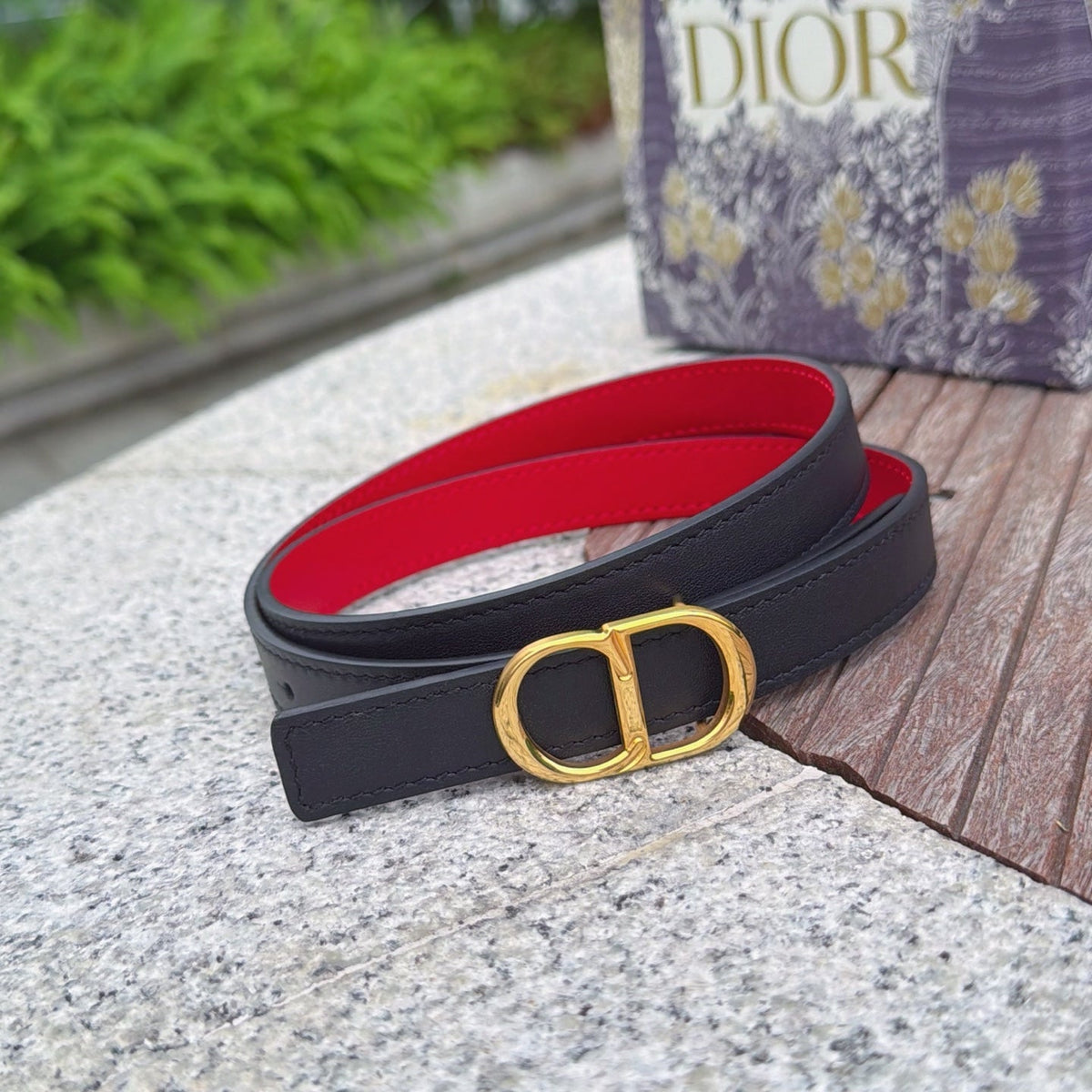 CD 2cm Icon Belt Black Gold Calfskin 203168