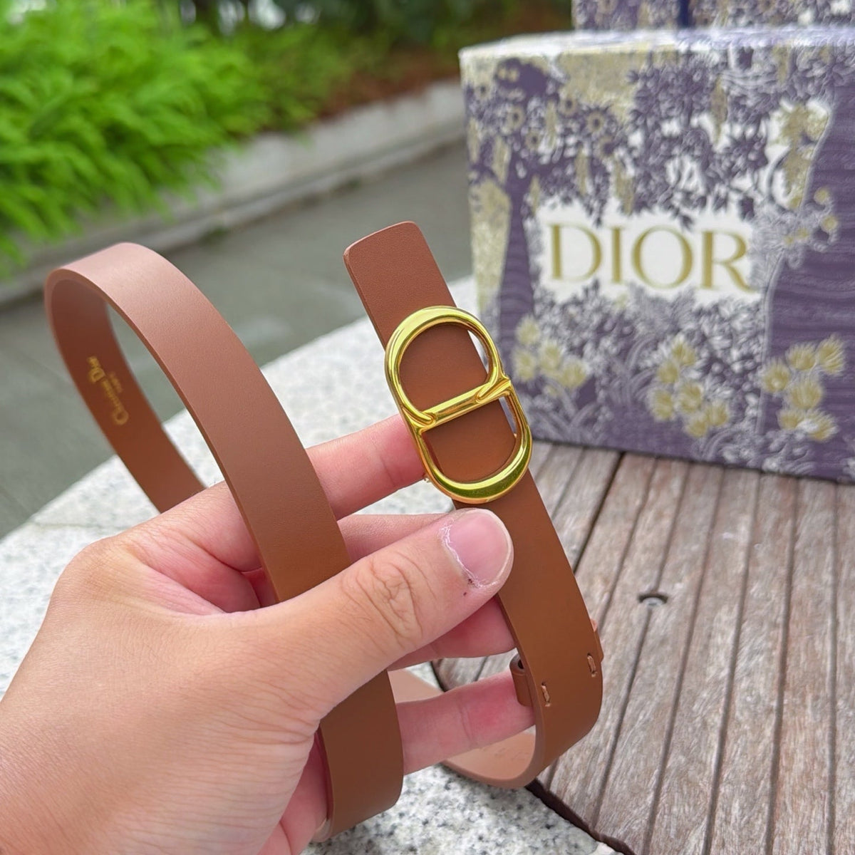 CD 2cm Icon Belt Brown Gold Calfskin 203161