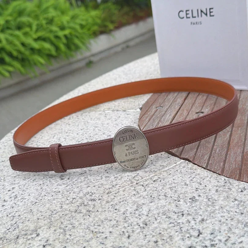 Celine 2026 Double-sided Belt 2.5cm Cowhide Gold Silver Buckle