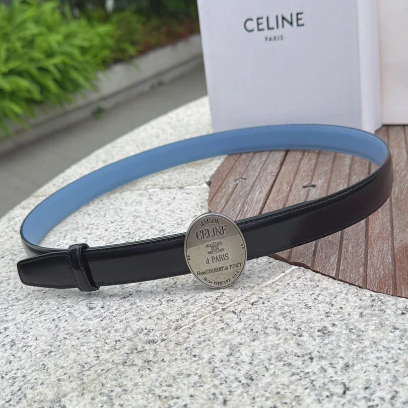 Celine 2026 Double-sided Belt 2.5cm Cowhide Gold Buckle